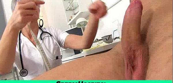  Sexy uniform milf Beate milking young male patient